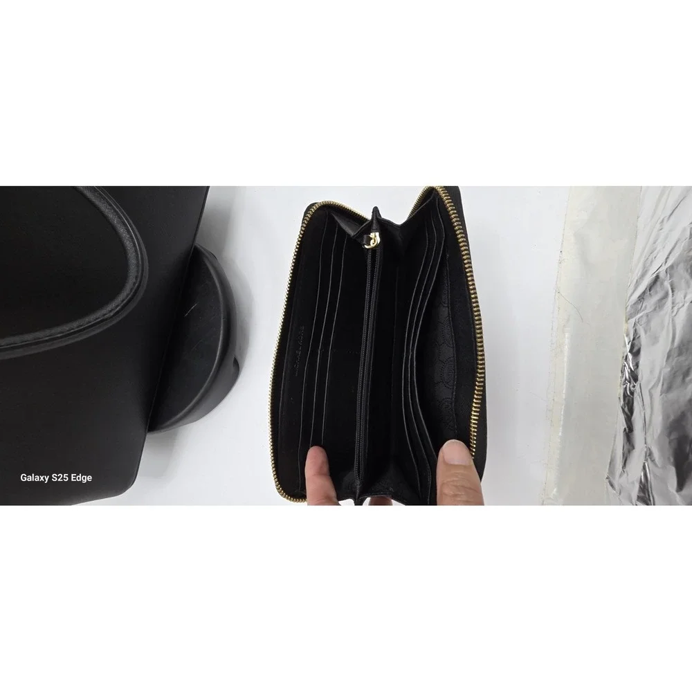 Michael Kors Black Saffiano Leather Dome Satchel Handbag and Wallet Set Gold HW